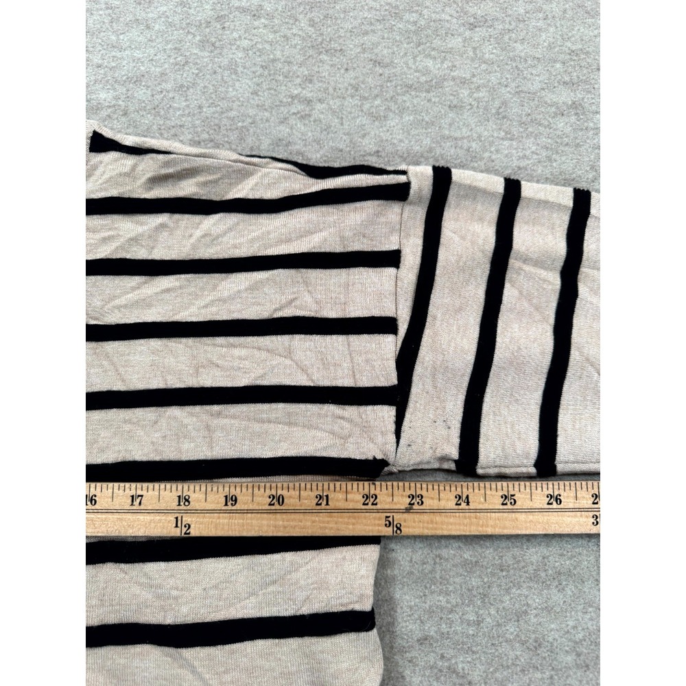 Rachel Zoe Sweater Womens Large Brown Striped Ribbed Trim Winter Warm Mock Neck - Picture 14 of 16